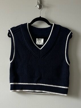 Abercrombie & Fitch Navy Blue Sweater Vest with White Trim